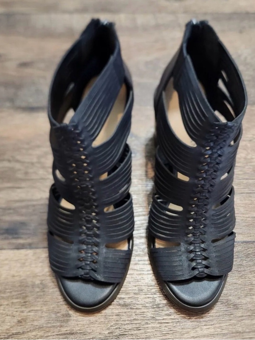 Lucky Brand Darvie Black Leather Cutout Block Heels